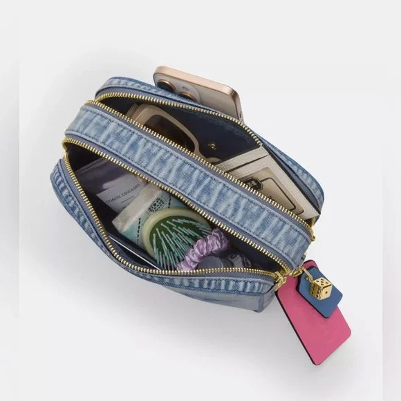 NWT Last One!!! Coach Carey Crosby Bag in Loved Denim with Charms - Picture 11 of 13